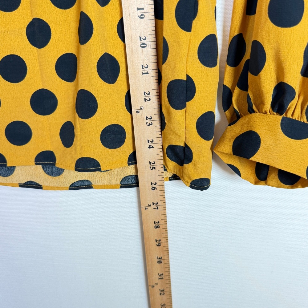 ZARA BASIC Yellow Polka Dot High Neck Elastic Waist Blouse M - Picture 6 of 6